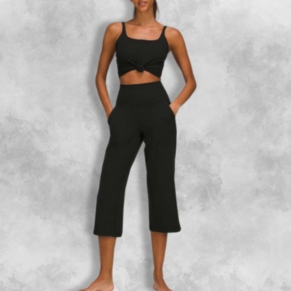 lululemon athletica Pants - Lululemon Wide Leg Crop Pants High-Waist Side Pockets Soft Breathable Black W 4